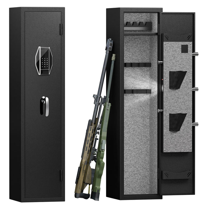 3 - 4 Gun Safe For Rifles And Pistols, Quick Access Password Gun Safe, High Security Metal Rifle Safe Locker With Removable Shelf And 2 Adjustable Gun Slots - Black