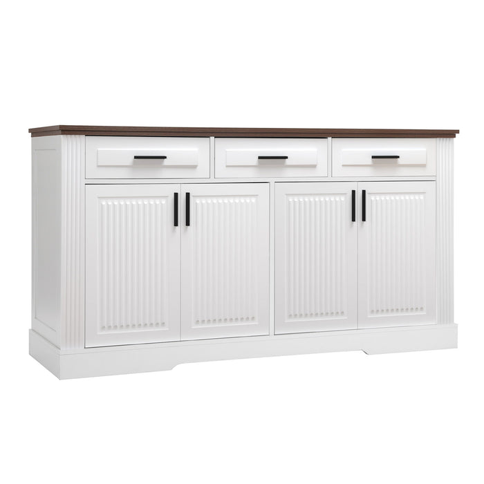 Fluted Sideboard Buffet Cabinet With 4 Doors And 3 Drawers