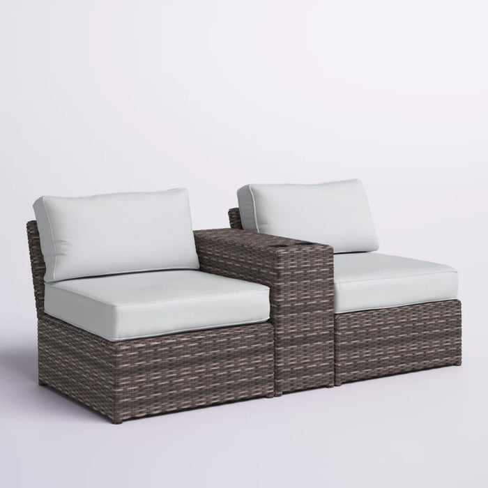2 Person Wicker Conversation Set With Cushions, Weather Resistant