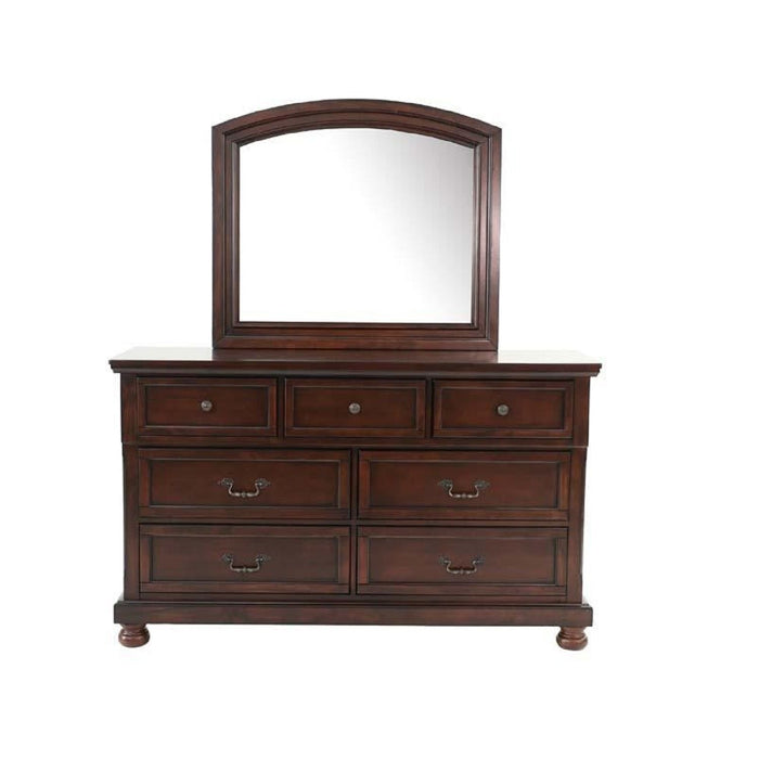 Dresser With 3 Small & 4 Large Drawers, Round Knobs, Bedroom Furniture - Cherry