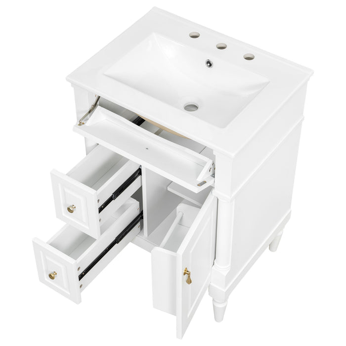 Freestanding Bathroom Vanity With Sink, Adjustable Shelf & Flip Drawer