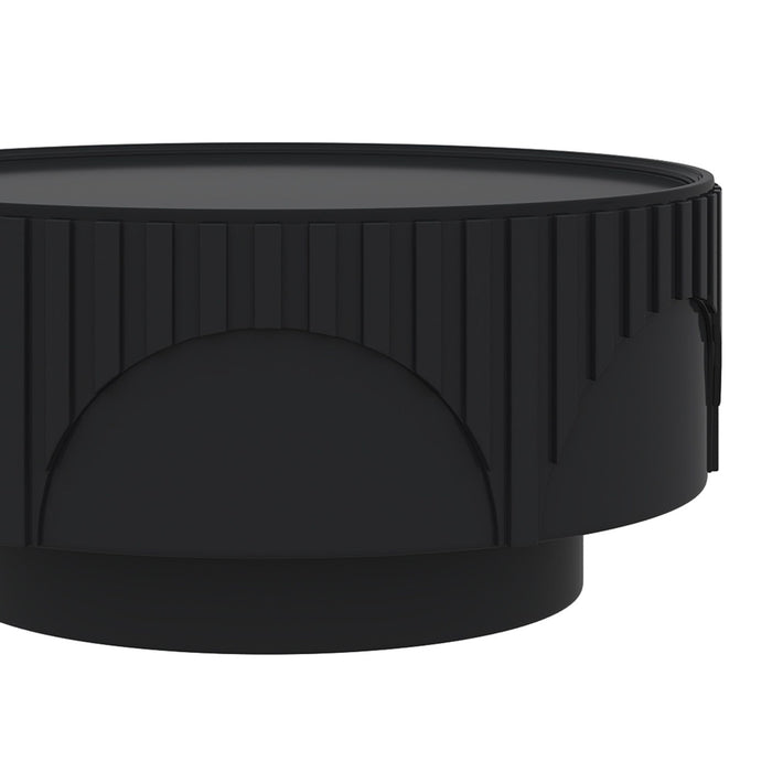 Round Fluted Drum Coffee Table With Sturdy Base For Living Room
