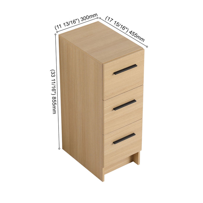 Slim Freestanding Bathroom Storage Cabinet, 3 Drawers - Light Oak