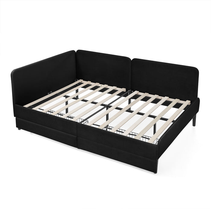 Upholstered Platform Bed Frame With 2 Storage Drawers And Adjustable Sofa Bed