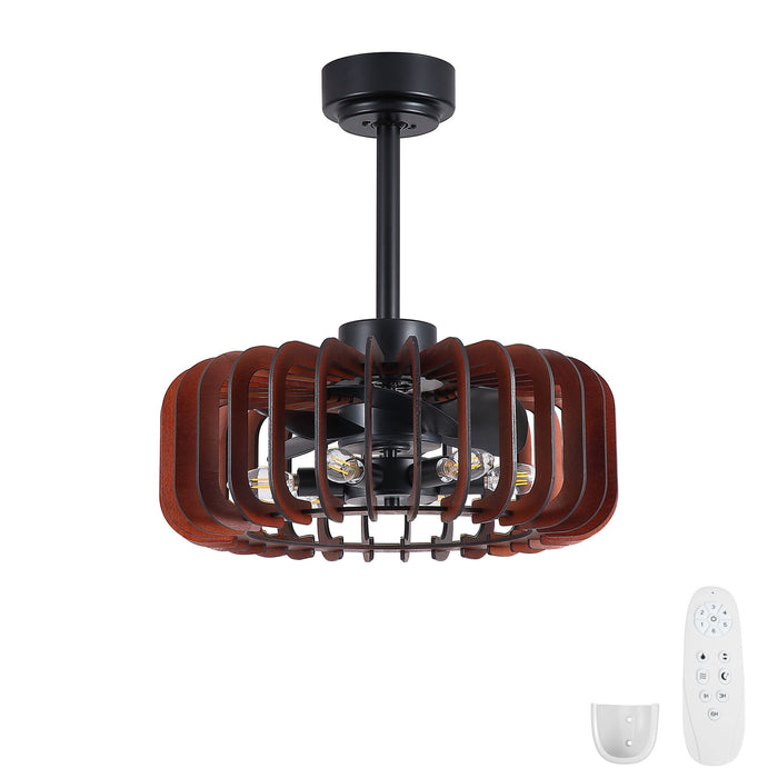 Ceiling Fan, Fandelier With 6 E12 Sockets, Reversible DC Motor, 6 Speeds, Remote Control, Adjustable Hanging - Black / Brown
