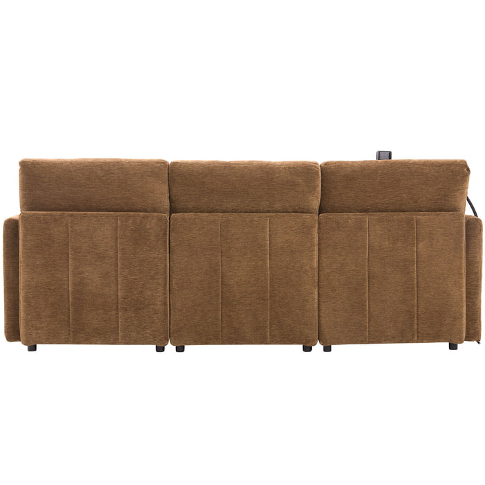 Modern Modular U-Shaped Sofa Bed With Movable Ottoman, USB Ports, Phone Holder