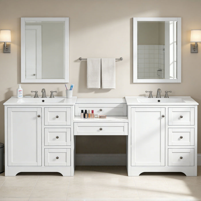 Double Sink Bathroom Vanity With Countertop, 2 Ceramic Sinks, 6 Drawers, Soft Close Design