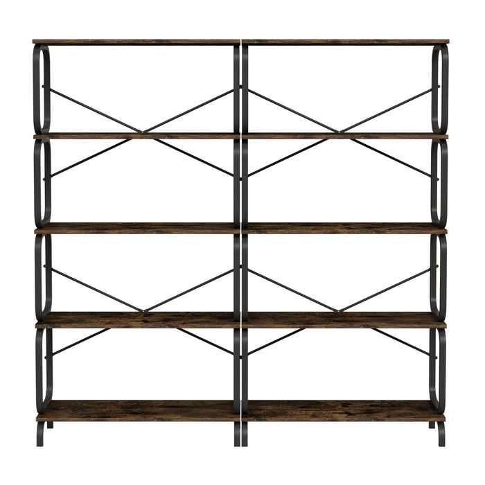 5 Tier Industrial Bookshelf, Tall Bookcase With Open Design, Vintage Storage Organizer