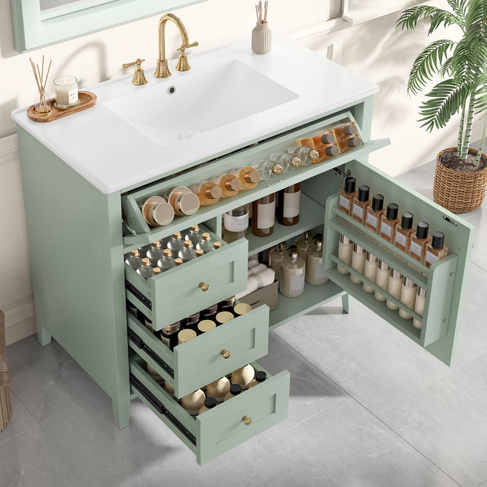 Bathroom Vanity With Sink, 3 Drawers & Cabinet With Adjustable Shelves