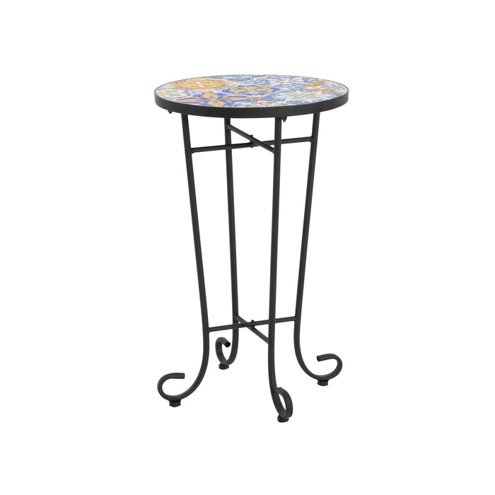 French Country Patio Side Table With Vibrant Tile Top