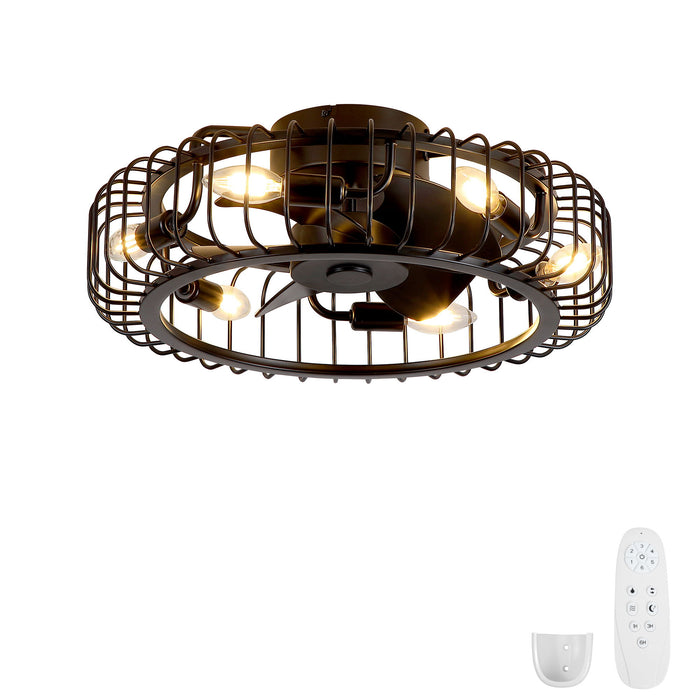 Flush Mount Ceiling Fan With Lights, Low Profile Fandelier With E12 Sockets, Reversible DC Motor, 6 Speeds - Black