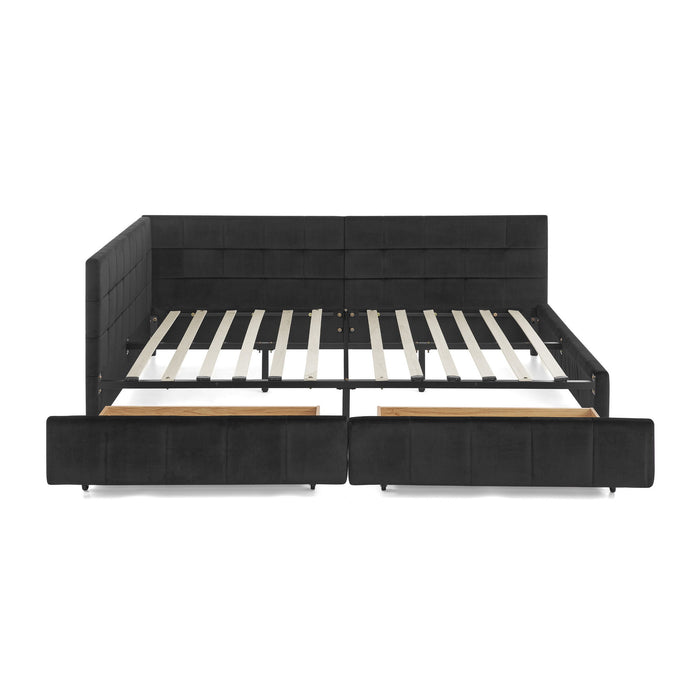 Storage Elegant Upholstered Tufted Bed Frame With Backrest And Armrests