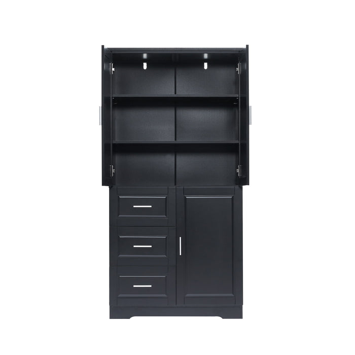 Tall And Wide Storage Cabinet With Doors, 3 Drawers