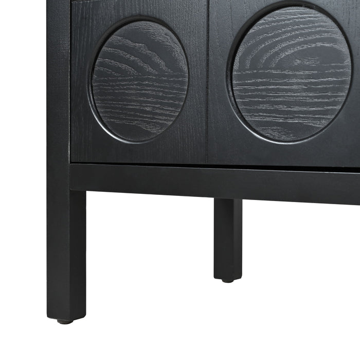 Stylish Storage Cabinet Sideboard With Unique Geometric Circle Door Design - Black