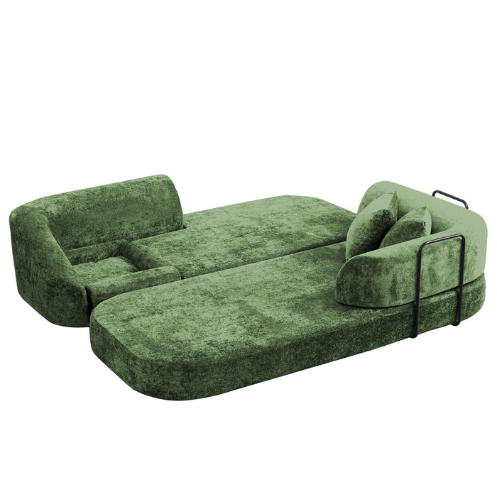 3 Seater Sofa With Built In Pet Bed Nook, Curved Design And 2 Throw Pillows