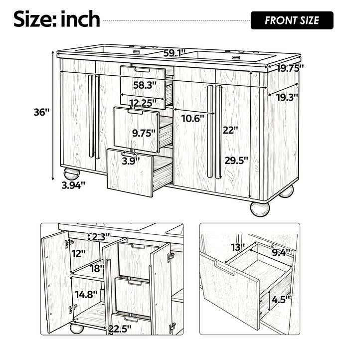 Double Sink Bathroom Vanity With Sinks, Soft Close Doors & 3 Drawers - Wood