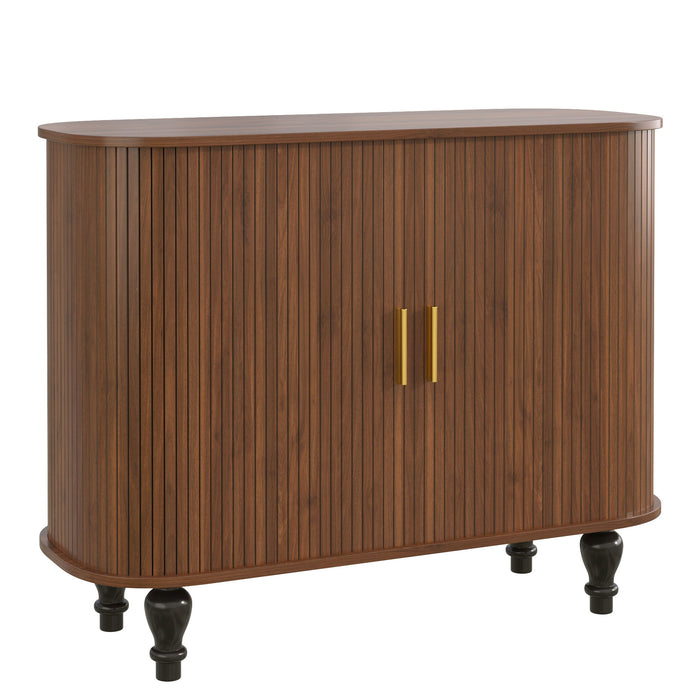 Fluted Liquor & Coffee Bar Cabinet With 6 Wine Racks And 3 Glass Holders