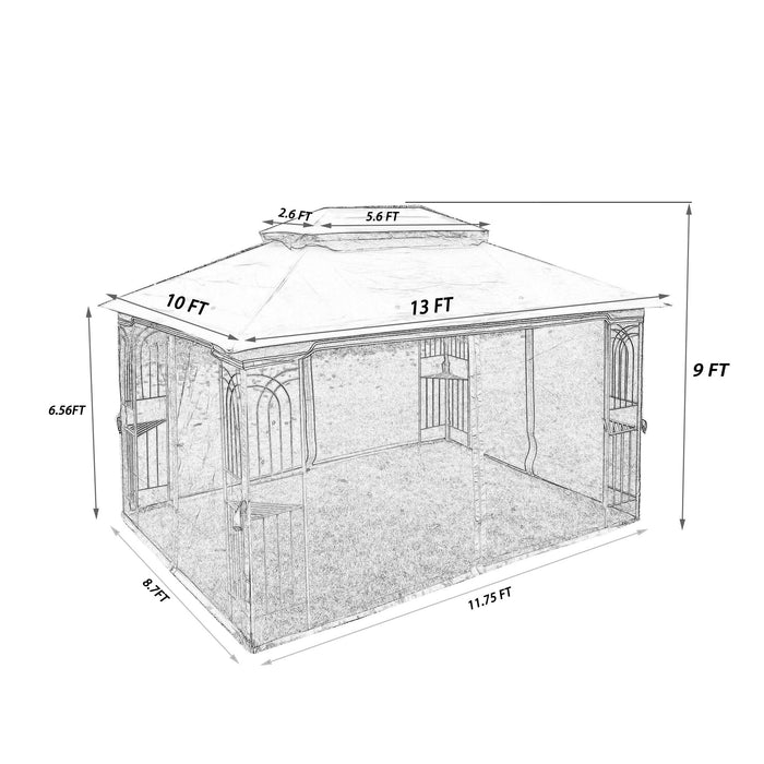 13 0 Outdoor Patio Gazebo Canopy Tent With Ventilated Double Roof And Mosquito Net (Detachable Mesh Screen On All Sides) Suitable For Lawn Garden Backyard And Deck Top - Brown