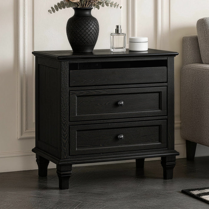 Nightstand With Charging Station, 3 Drawer Storage Table