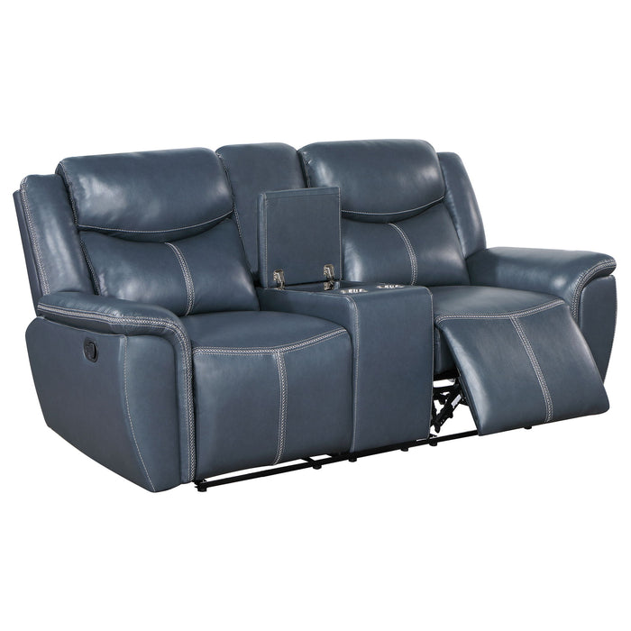 Stanwicke - 2 Piece Motion Reclining Sofa Set With Contrast Stitching - Blue