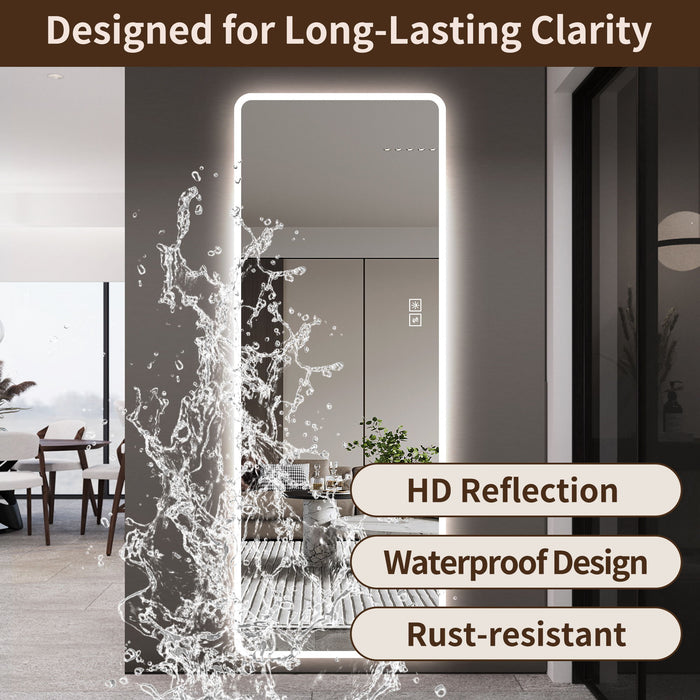 LED Full Length Mirror With Lights, Wall Mounted Full Body Mirror, Dimmable 3 Color Lighting, Anti Fog, Shatter Proof, Memory Function - Clear