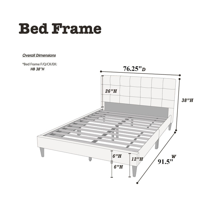 California King Size Tufted Headboard Platform Bedframe, Bedroom Furniture - Gray / Light Gray