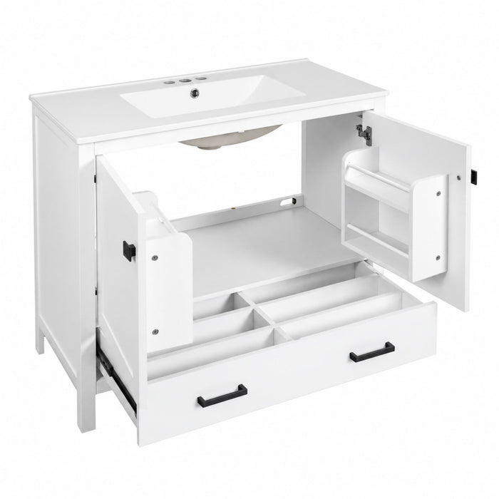 Bathroom Vanity With Sink, Soft Close Doors, Double Storage Shelves & Divided Drawer Ample Storage - White