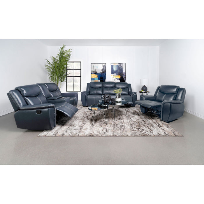 Stanwicke - Motion Reclining Sofa With Drop Down Table - Blue
