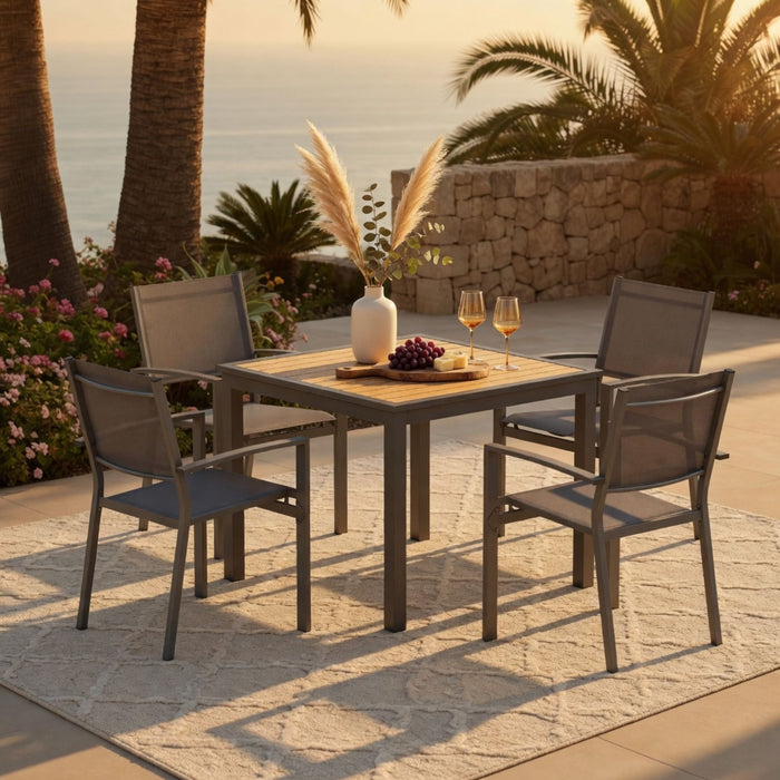 5 Piece Patio Dining Set, Table And Chairs For Outdoor Use - Gray