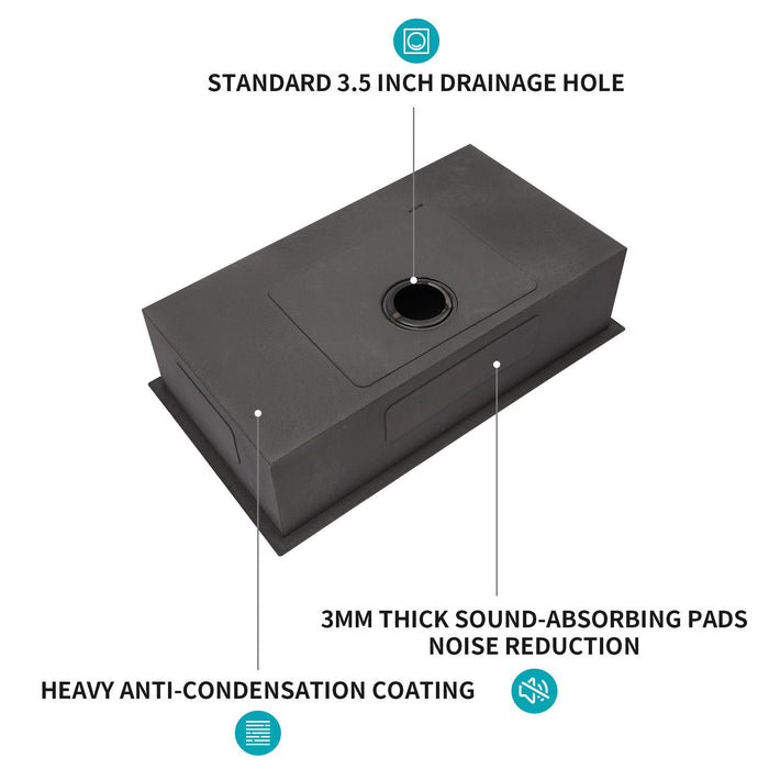 Modern Undermount Stainless Steel Kitchen Sink 16 Gauge, Deep Single Bowl