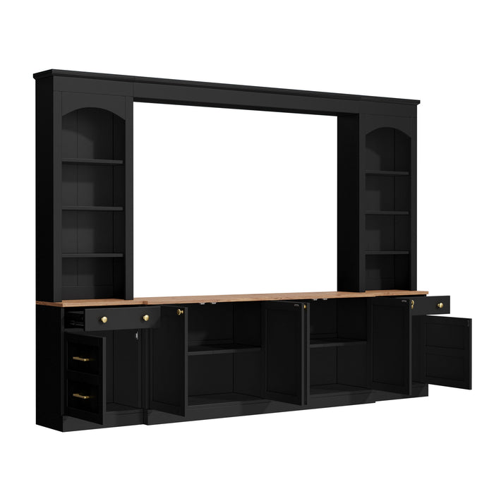 Arched Entertainment Center Wall Unit With Bookshelf, Retro Large TV Stand