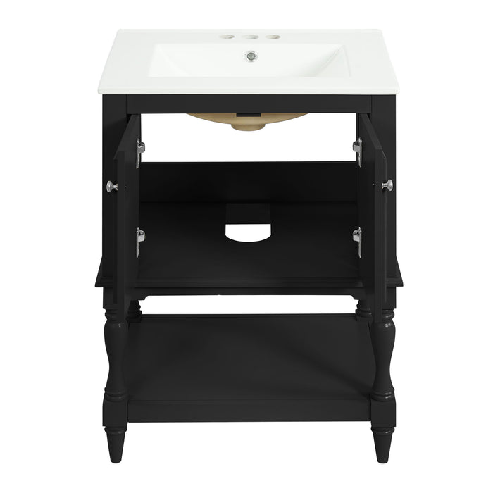 Modern Bathroom Vanity With Sink, Rectangular Cabinet With Open Shelf And Closed Storage