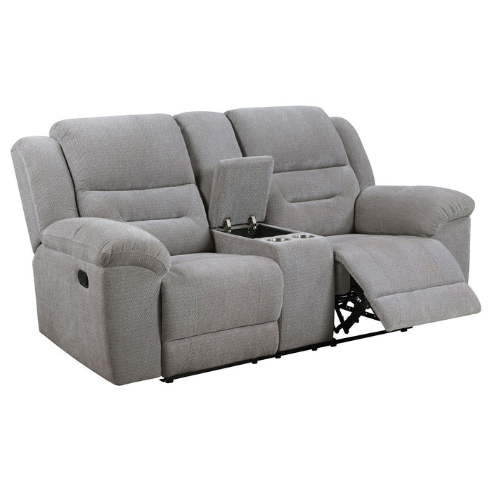 Sebring - Upholstered Manual Reclining Loveseat With Center Storage Console - Gray