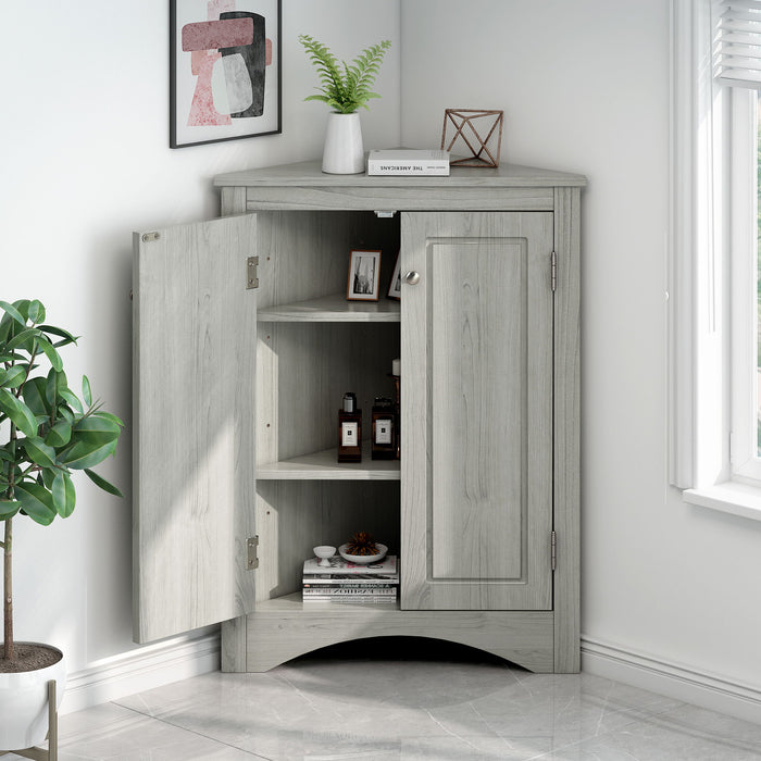 Triangle Bathroom Storage Cabinet With Adjustable Shelves, Freestanding Floor Cabinet - Oak
