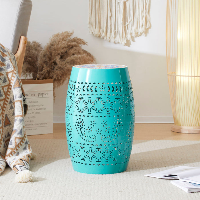 Ruby - Boho Mosaic Side Table With Ceramic Tile Top