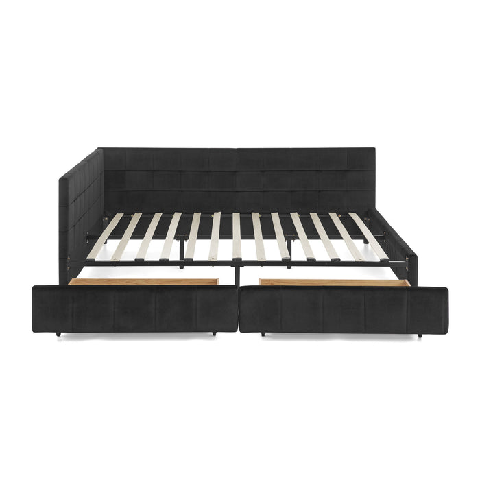Storage Elegant Upholstered Tufted Bed Frame With Backrest And Armrests