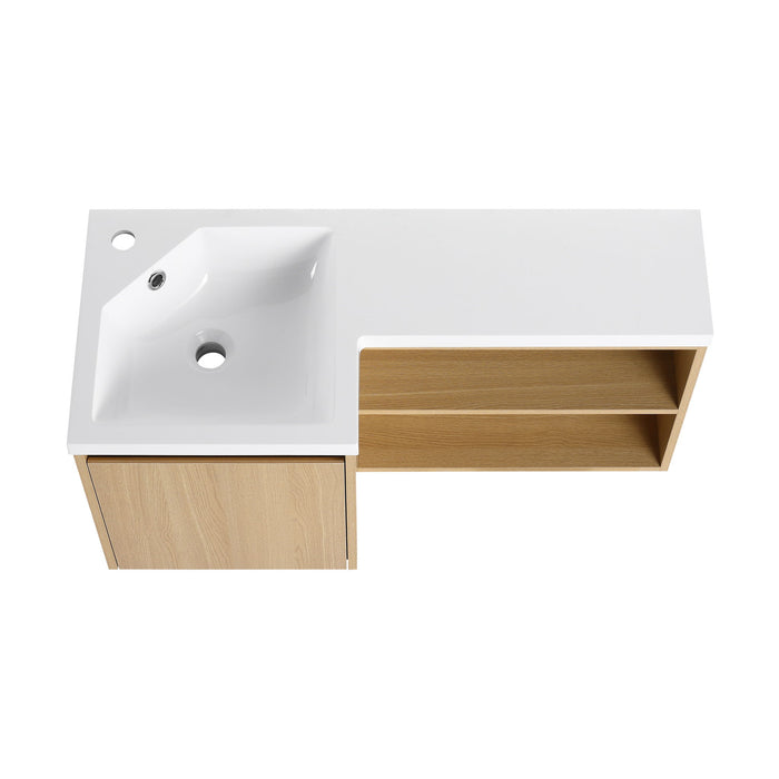 L-Shaped Wall Mounte Floating Bathroom Vanity With Integrated Sink