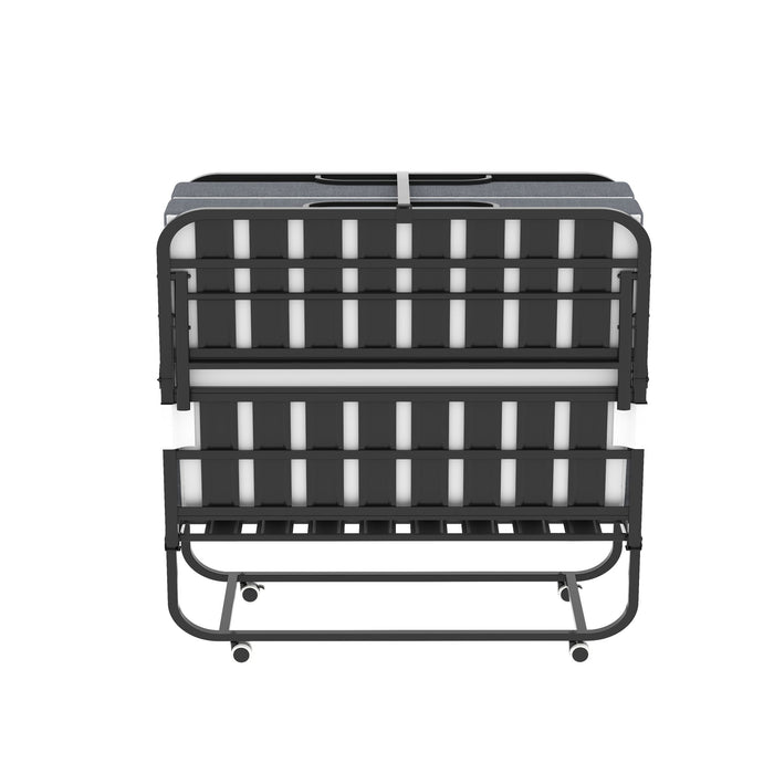 Twin Wide Folding Bed For Tall People, Extra Long & Wide Rollaway With Memory Foam, Heavy-Duty - Black