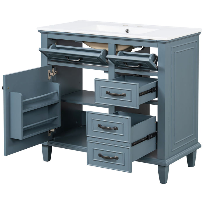 Modern Bathroom Vanity With Sink Top, Flip Drawers, Adjustable Shelf