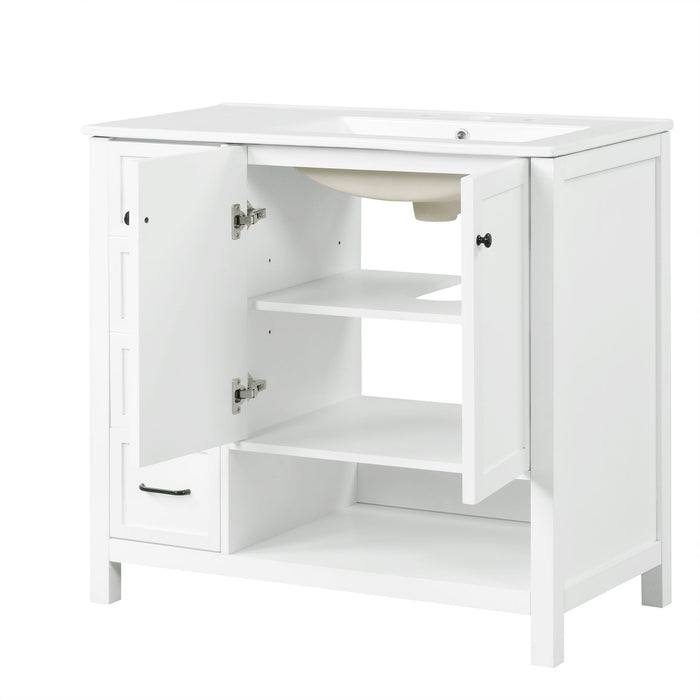 Bathroom Vanity With Sink Top, Bathroom Vanity Cabinet With 2 Doors And 2 Drawers, Open Shelf