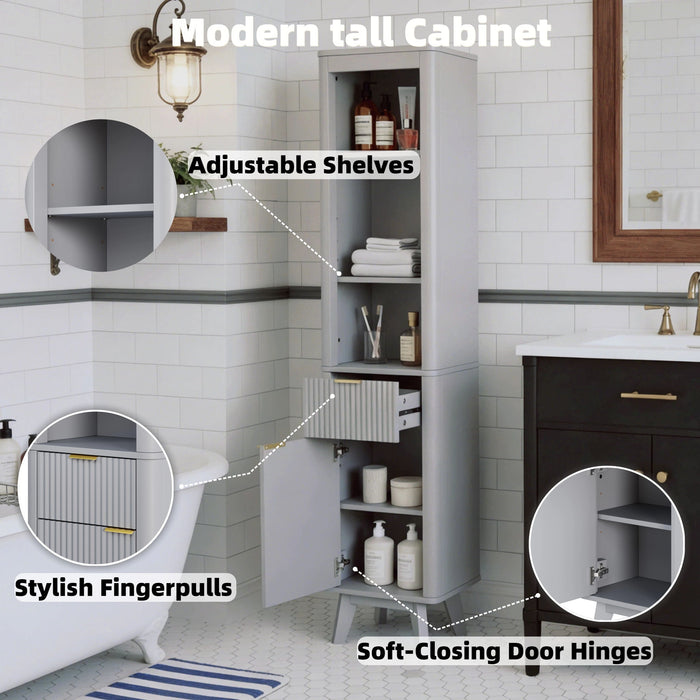 Tall Bathroom Storage Cabinet With Adjustable Shelves And 1 Drawer & Door