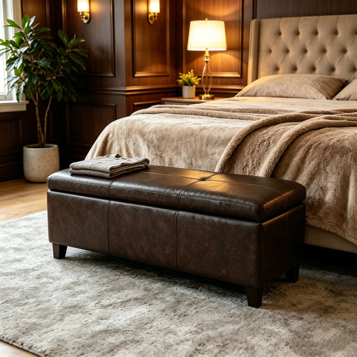 Rectangle Storage Ottoman Bench For Living Room - Brown