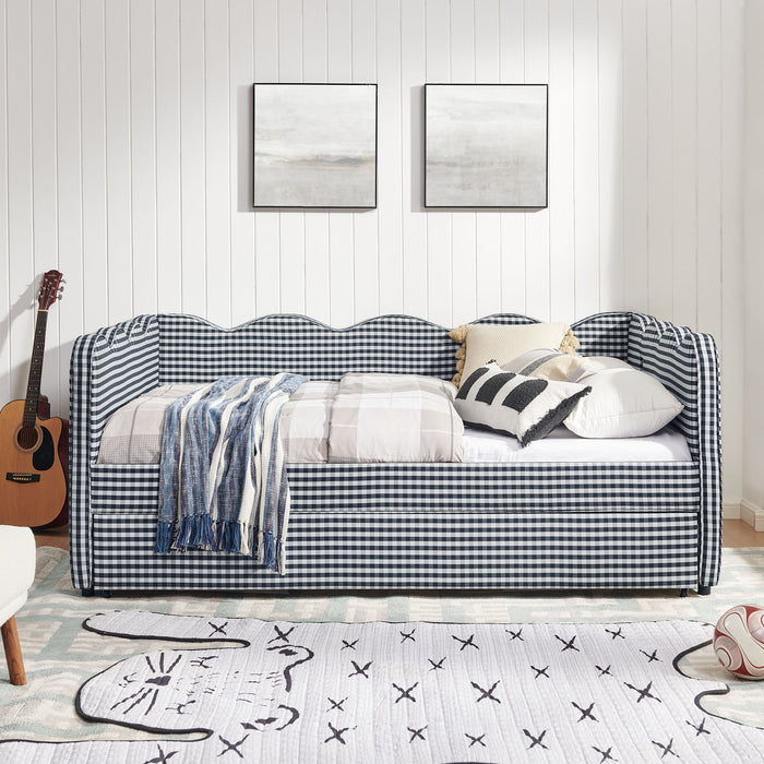 Gingham Daybed With USB Charging Port, Wave-Shaped Design