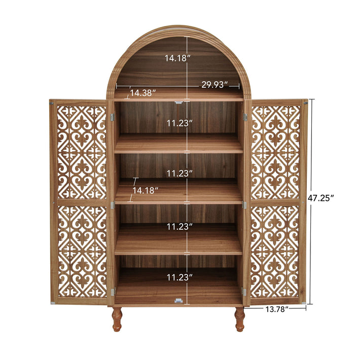 Tall Kitchen Pantry Cabinet With Hollow Carved Doors Adjustable Shelves Versatile Storage Cabinet For Kitchen - Walnut