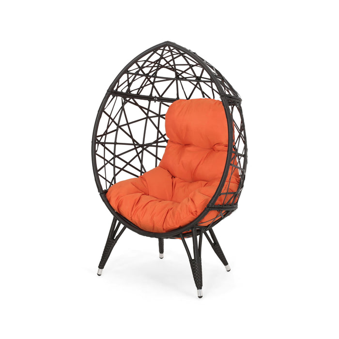 Outdoor Wicker Teardrop Chair With Cushion - Orange / Brown