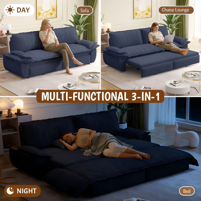 Queen Pull Out Sofa Bed, Convertible 3 In 1, Multi Functional - Blue