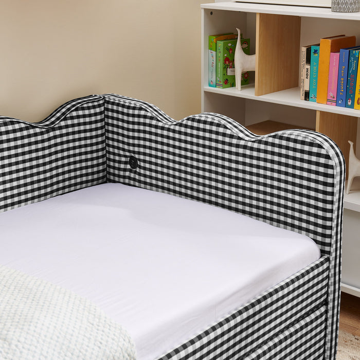 Gingham Daybed With USB Charging Port, Wave-Shaped Design