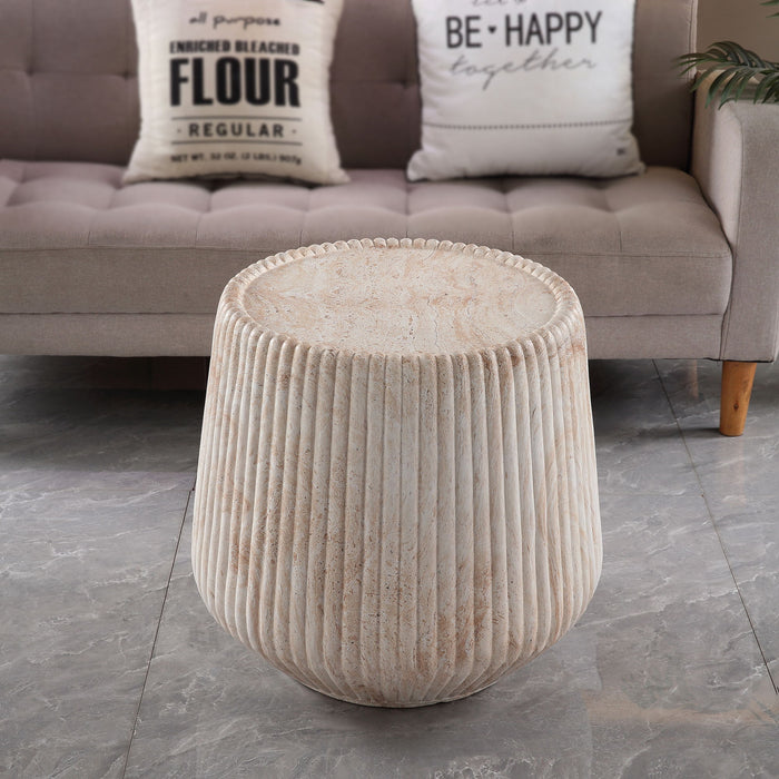 Fluted Drum Accent Coffee Table For Indoor / Outdoor - Beige / Yellow