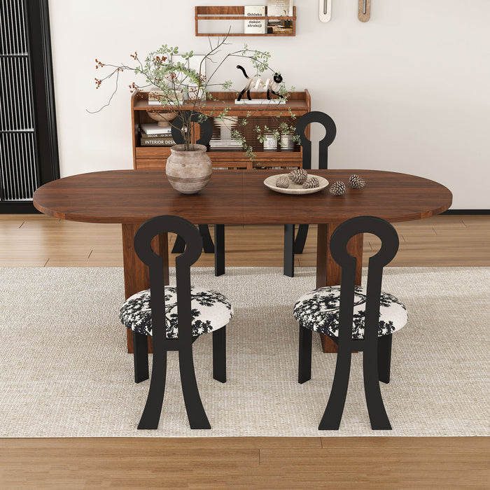 Oval Dining Table For 6 With 4 Upholstered Chairs - Walnut / Black