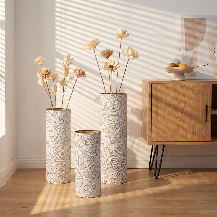 Floor Vases, Tall Home Decor Vases (Set of 3) - White / Gold